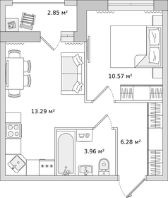 Квартира 34,4 м², 1-комнатная - изображение 1