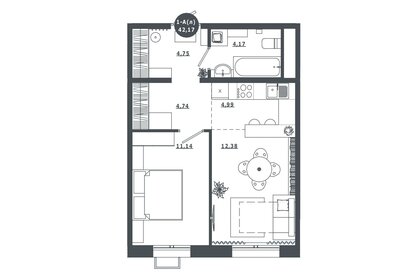 Квартира 42,2 м², 1-комнатная - изображение 1