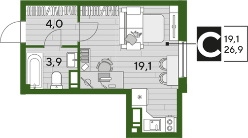 26,9 м², квартира-студия 4 137 585 ₽ - изображение 16