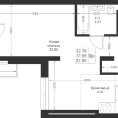 Квартира 32,8 м², 1-комнатная - изображение 2