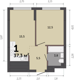 Квартира 37,3 м², 1-комнатная - изображение 1