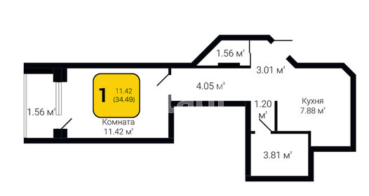 Квартира 34,5 м², студия - изображение 1