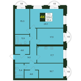 Квартира 131,4 м², 4-комнатная - изображение 1