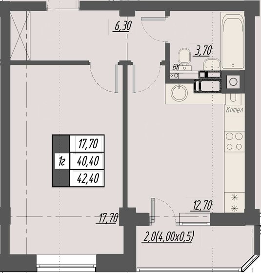 42,4 м², 1-комнатная квартира 6 648 320 ₽ - изображение 1