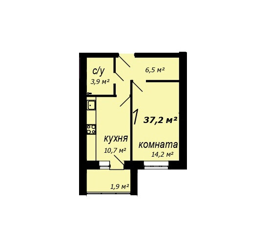 35,3 м², 1-комнатная квартира 3 550 000 ₽ - изображение 1