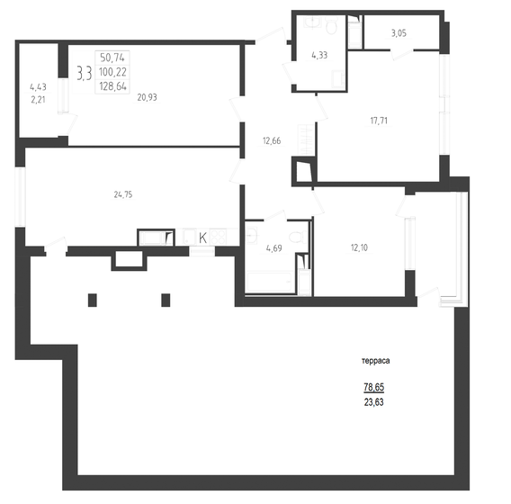 128,6 м², 3-комнатная квартира 21 161 280 ₽ - изображение 1