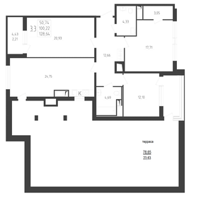 Квартира 128,6 м², 3-комнатная - изображение 1