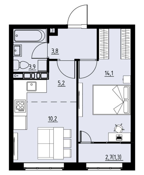 38,5 м², 2-комнатная квартира 4 851 000 ₽ - изображение 1