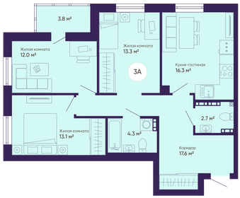 Квартира 81,2 м², 3-комнатная - изображение 1