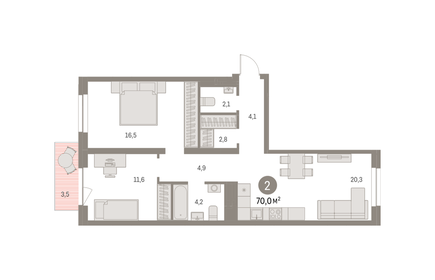 70 м², 3-комнатная квартира 9 250 000 ₽ - изображение 110