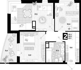 61 м², 2-комнатная квартира 7 760 000 ₽ - изображение 77