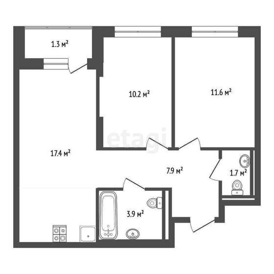 54 м², 2-комнатная квартира 6 600 000 ₽ - изображение 1
