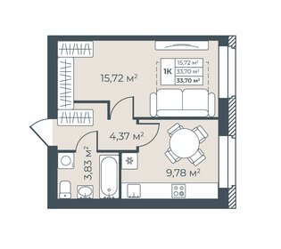 Квартира 33,7 м², 1-комнатная - изображение 1