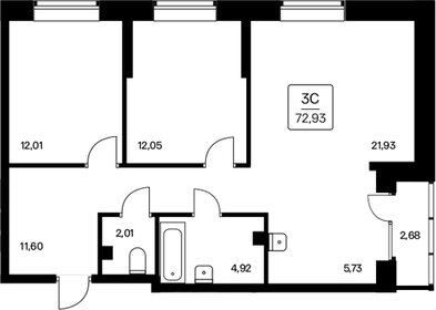 Квартира 72,9 м², 3-комнатная - изображение 1