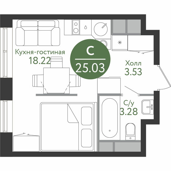 24,8 м², квартира-студия 9 996 000 ₽ - изображение 1