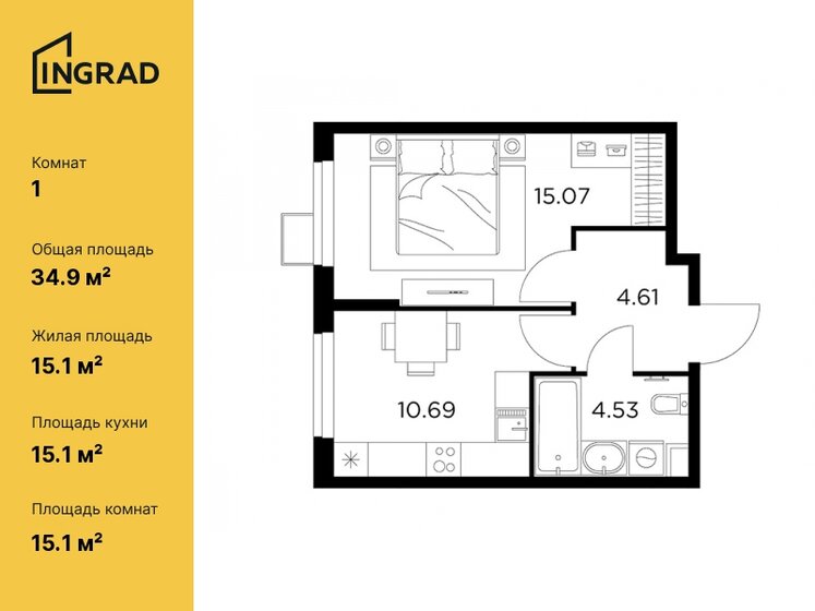 34,9 м², 1-комнатная квартира 6 246 415 ₽ - изображение 34