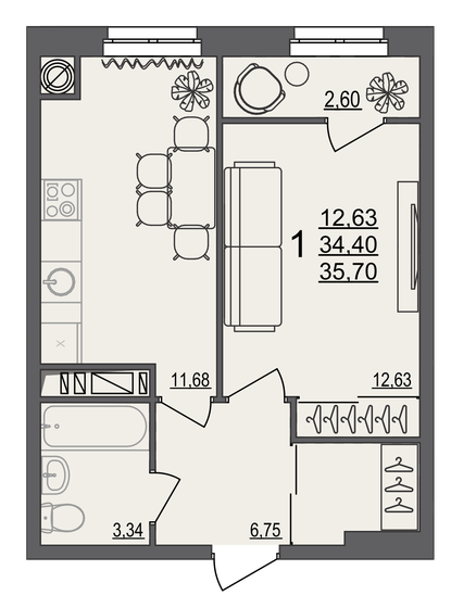 35,7 м², 1-комнатная квартира 3 498 600 ₽ - изображение 21