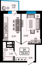 Квартира 39 м², 1-комнатная - изображение 1