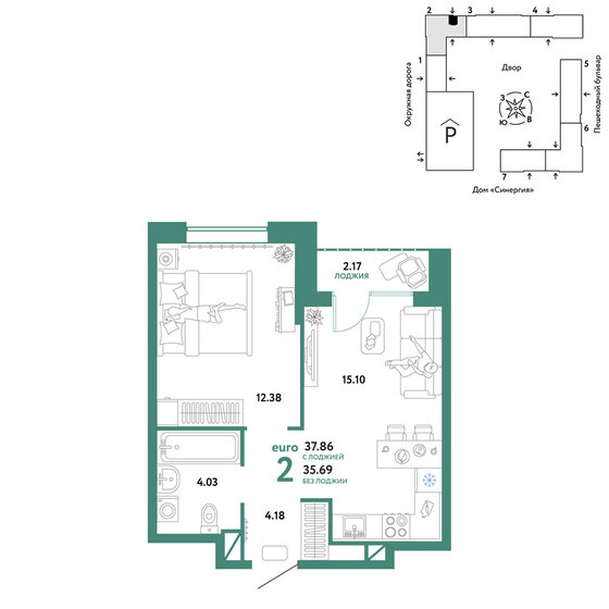 37,9 м², 2-комнатная квартира 4 850 000 ₽ - изображение 1