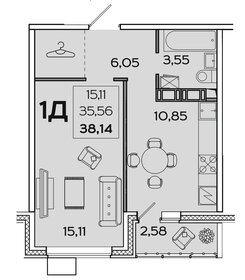 Квартира 38,1 м², 1-комнатная - изображение 1