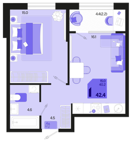 46 м², 1-комнатная квартира 5 500 000 ₽ - изображение 111