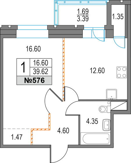 39,6 м², 1-комнатная квартира 11 070 024 ₽ - изображение 45
