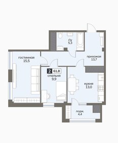 Квартира 61,8 м², 2-комнатная - изображение 1