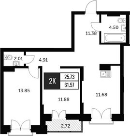 Квартира 61,6 м², 2-комнатная - изображение 1