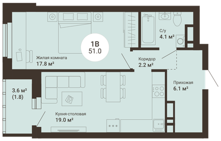 46,9 м², 1-комнатная квартира 6 706 700 ₽ - изображение 16