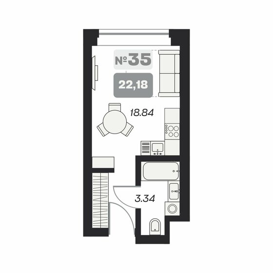 22,2 м², апартаменты-студия 4 790 000 ₽ - изображение 1