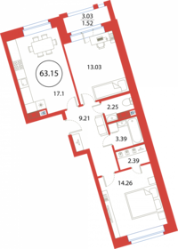 Квартира 63,2 м², 2-комнатная - изображение 1