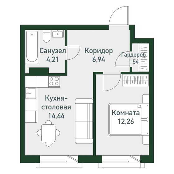 39,4 м², 1-комнатная квартира 5 041 920 ₽ - изображение 1