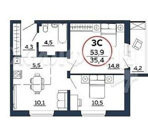 Квартира 49,6 м², 3-комнатная - изображение 1