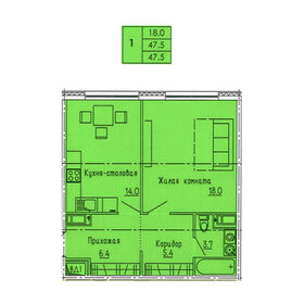 51,5 м², 1-комнатная квартира 4 690 000 ₽ - изображение 1