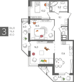 74,4 м², 3-комнатная квартира 21 000 000 ₽ - изображение 85