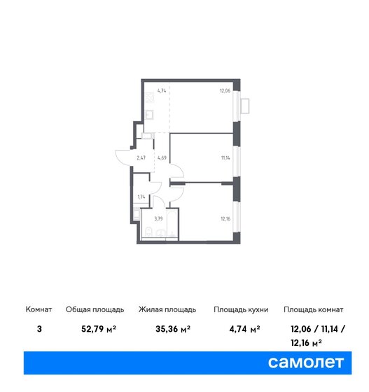 52,8 м², 2-комнатная квартира 11 542 871 ₽ - изображение 1