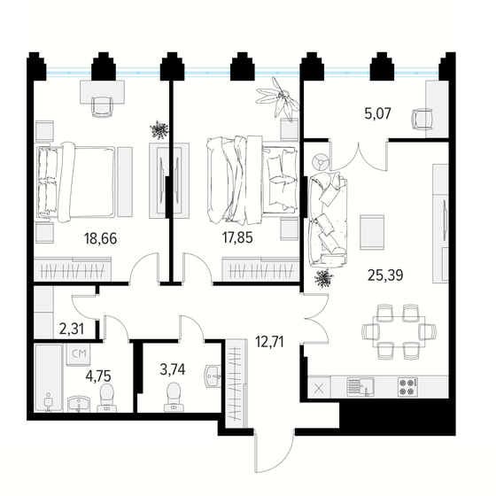 88,3 м², 2-комнатная квартира 13 239 000 ₽ - изображение 1