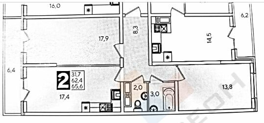 Квартира 62 м², 2-комнатная - изображение 1