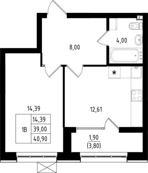 40,9 м², 1-комнатная квартира 7 760 000 ₽ - изображение 1