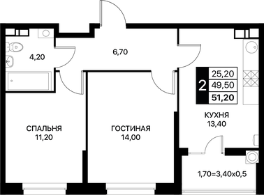 51,2 м², 2-комнатная квартира 6 604 800 ₽ - изображение 16