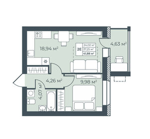 Квартира 41,9 м², 2-комнатная - изображение 1