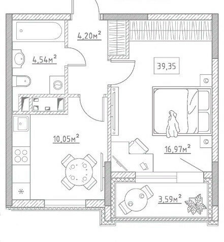 39,5 м², 1-комнатная квартира 2 750 000 ₽ - изображение 1