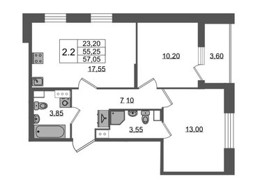 Квартира 57,1 м², 2-комнатная - изображение 1