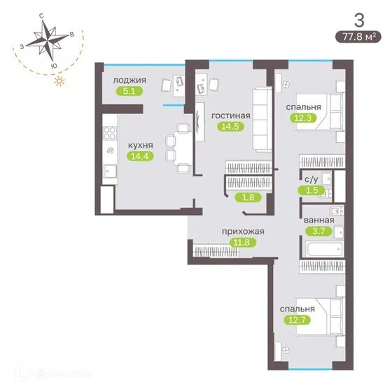 77,8 м², 3-комнатная квартира 6 300 000 ₽ - изображение 1