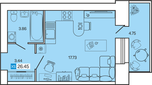 Квартира 26,5 м², студия - изображение 1