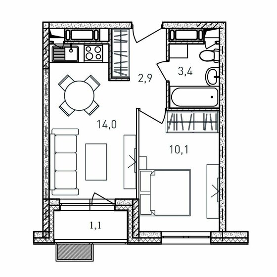 31,5 м², 1-комнатная квартира 5 890 500 ₽ - изображение 33