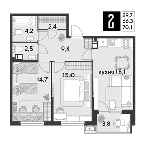 70,1 м², 2-комнатная квартира 11 945 040 ₽ - изображение 18