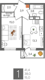 41,4 м², 1-комнатная квартира 10 147 140 ₽ - изображение 10