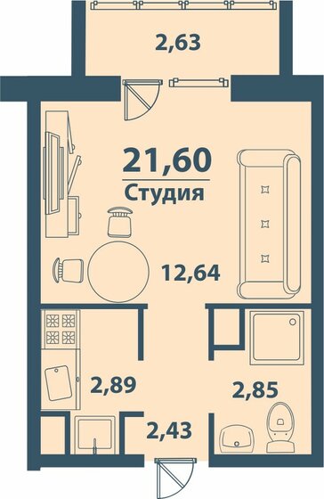 21,6 м², 1-комнатная квартира 2 052 000 ₽ - изображение 1