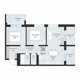 Квартира 60,6 м², 3-комнатная - изображение 1